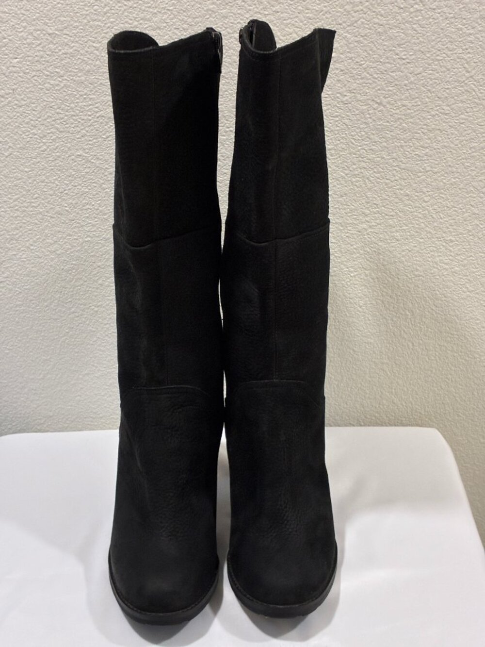 TIMBERLAND Stratham Black Suede Side Zip Hi Block Heel Knee Hi Boots Women 11